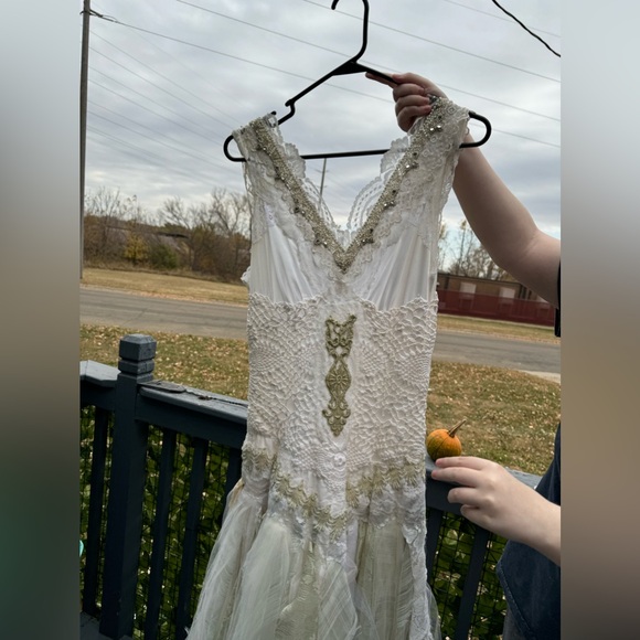 Boho Gypsy Fairy Viking Festival Wedding Dress Custom Made Crotchet Size 8 - Picture 9 of 17